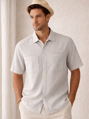 Territory Ahead Shirt Size LG Dove Gray Short Sleeve Linen Button Down